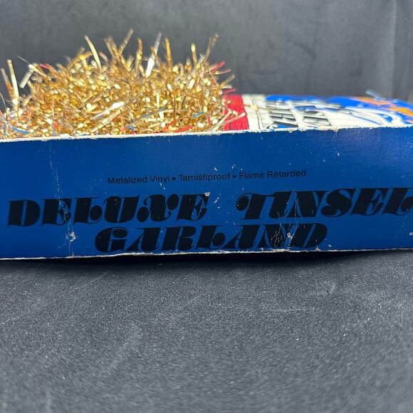 Christmas Deluxe Gold Tinsel Garland Metalized Tarnish Proof Flamed Retarded VTG - Picture 4 of 7
